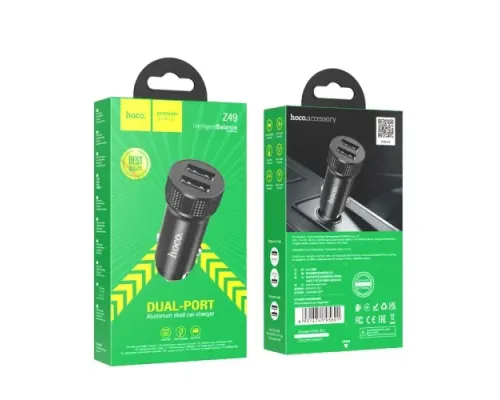 АЗП HOCO Z49 Level dual port car charger Metal Gray mag-6931474795618153862
