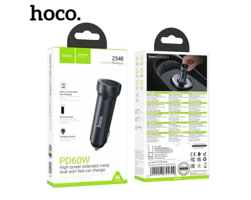 АЗП HOCO Z54B Prosperous PD60W(2C) car charger Metal Grey mag-6942007645799144410
