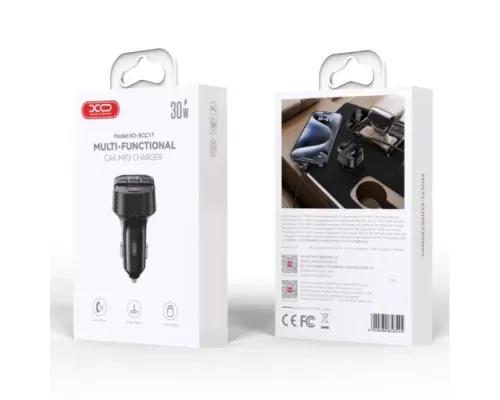 АЗП XO BCC17 Smart Bluetooth MP3 A+C Dual Port PD30W Car Charger with TYPE C Чорний mag-6920680858910147309