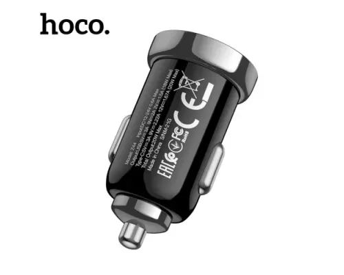 АЗП HOCO Z44 Leading PD20W+QC3.0 car charger USB-A/USB-C/3A Black mag-6931474757241144385