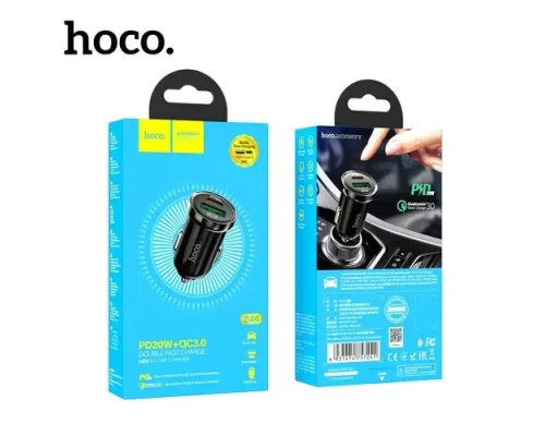 АЗП HOCO Z44 Leading PD20W+QC3.0 car charger USB-A/USB-C/3A Black mag-6931474757241144385