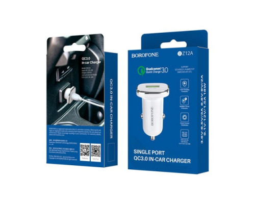 АЗП BOROFONE BZ12A Lasting QC3.0 1USB/3A білий mag-6931474708687141176