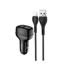 АЗП HOCO Z36 Leader 2USB/2,4A + Cable Lightning Black 4+1 mag-6931474727732150893