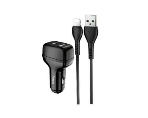 АЗП HOCO Z36 Leader 2USB/2,4A + Cable Lightning Black 4+1 mag-6931474727732150893
