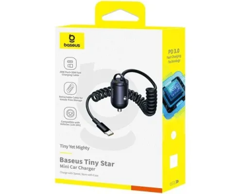 АЗП Baseus Tiny Star Mini Car Charger (C+L Cable Included) 30W Black C00035001121-01 mag-6932172677220153219