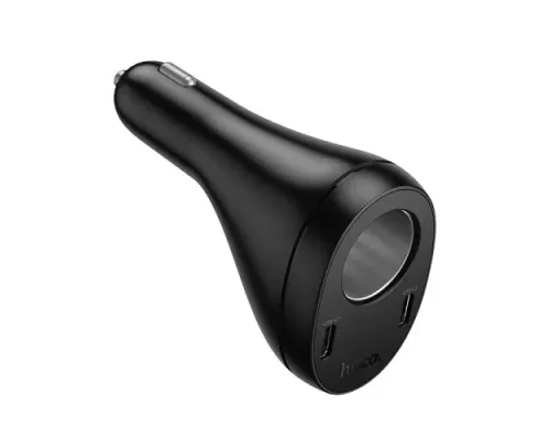 АЗП HOCO Z61 Correct three-port cigarette lighter car charger black mag-6942007658522144376