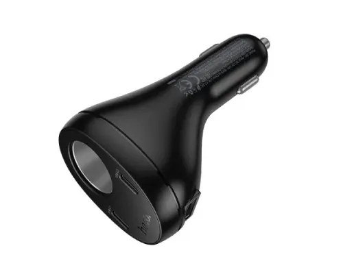 АЗП HOCO Z61 Correct three-port cigarette lighter car charger black mag-6942007658522144376