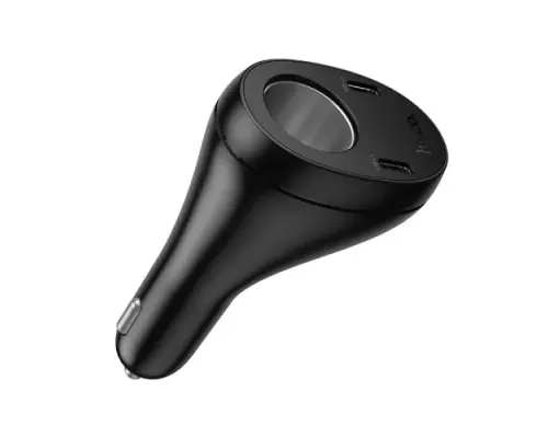 АЗП HOCO Z61 Correct three-port cigarette lighter car charger black mag-6942007658522144376