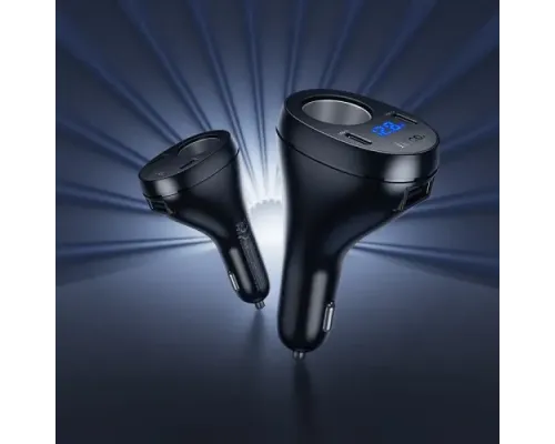 АЗП HOCO Z61 Correct three-port cigarette lighter car charger black mag-6942007658522144376