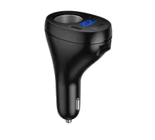 АЗП HOCO Z61 Correct three-port cigarette lighter car charger black mag-6942007658522144376