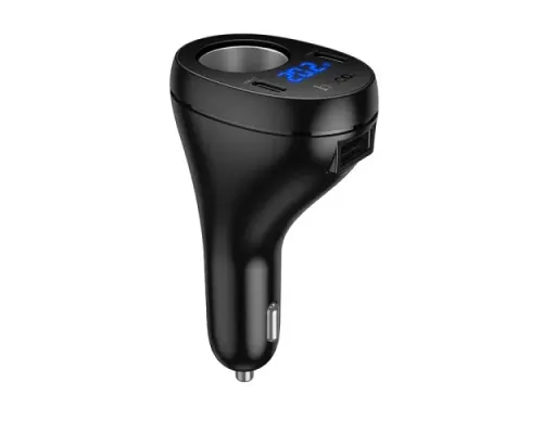 АЗП HOCO Z61 Correct three-port cigarette lighter car charger black mag-6942007658522144376