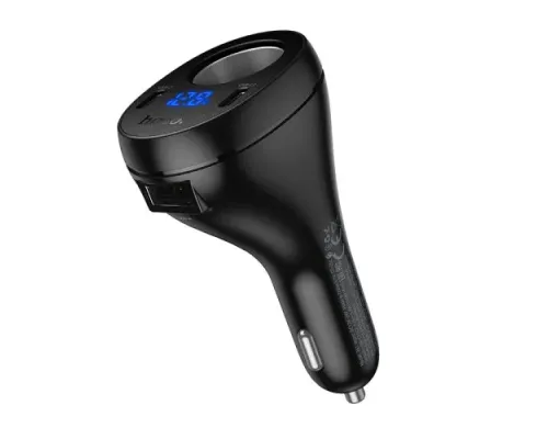 АЗП HOCO Z61 Correct three-port cigarette lighter car charger black mag-6942007658522144376