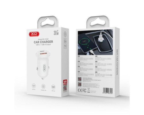 АЗП XO CC69 Mini Smart A+C 30W Car Charger Білий mag-6975837583184141117