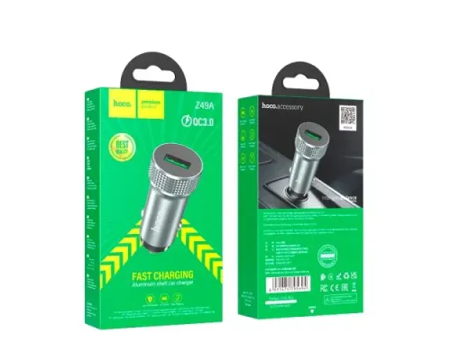 АЗП HOCO Z49A Level single port QC3.0 car charger metal gray mag-6931474795694143680