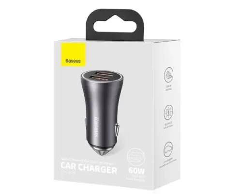 АЗП Baseus Golden Contactor Max Dual Fast Charger Car Charger U+U 60W Dark Gray CGJM000013 mag-6932172607982145677