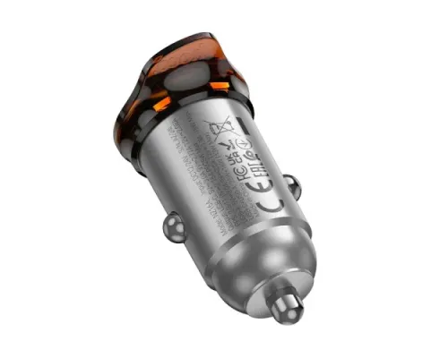 АЗП HOCO NZ16A Rigorous 43W dual port PD25W+QC3.0 car charger Metal Grey mag-6942007644747144058