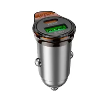 АЗП HOCO NZ16A Rigorous 43W dual port PD25W+QC3.0 car charger Metal Grey mag-6942007644747144058