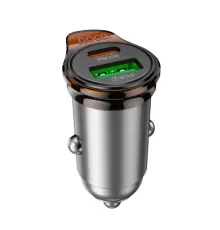 АЗП HOCO NZ16A Rigorous 43W dual port PD25W+QC3.0 car charger Metal Grey mag-6942007644747144058