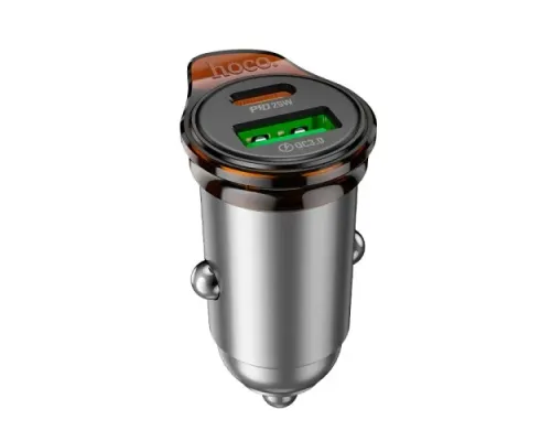 АЗП HOCO NZ16A Rigorous 43W dual port PD25W+QC3.0 car charger Metal Grey mag-6942007644747144058