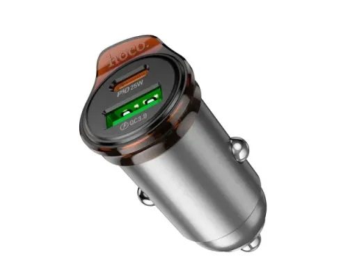 АЗП HOCO NZ16A Rigorous 43W dual port PD25W+QC3.0 car charger Metal Grey mag-6942007644747144058