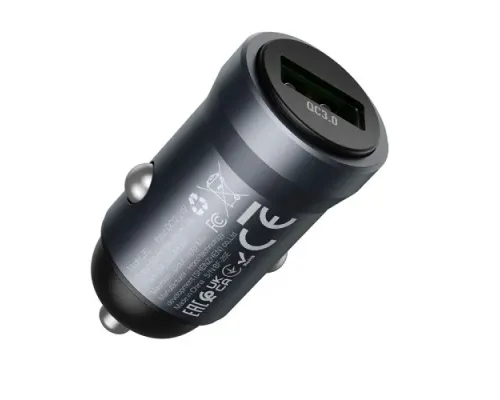 АЗП HOCO Z62 Energy single-port QC3.0 car charger metal gray mag-6942007662437152322