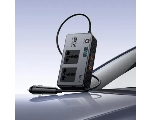 Автомобільний інвертор HOCO Z66 New 2-socket universal(PD66W/1C2A) car inverter Black mag-6942007675673153863