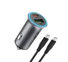 АЗП ACEFAST B16 95W (USB-A+USB-C) dual port metal car charger + cable Type-C to Type-C Grey mag-6974316285304153347