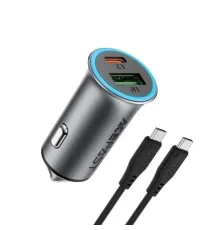 АЗП ACEFAST B16 95W (USB-A+USB-C) dual port metal car charger + cable Type-C to Type-C Grey mag-6974316285304153347