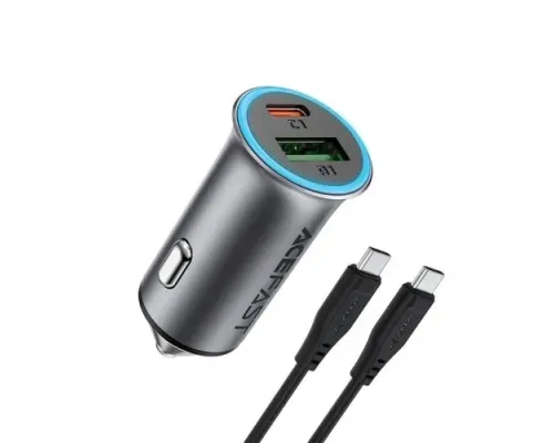 АЗП ACEFAST B16 95W (USB-A+USB-C) dual port metal car charger + cable Type-C to Type-C Grey mag-6974316285304153347