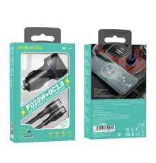 АЗП BOROFONE BZ14A Mercury PD20W+QC3.0 2USB/3A+ Cable Type-C to Type-C чорний mag-693147474004542542