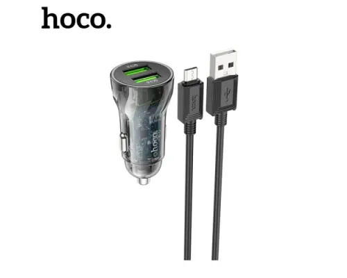 АЗП HOCO Z47 Transparent Discovery Edition 2USB/20W/QC3.0 + Micro Cable Black mag-6931474782236152013