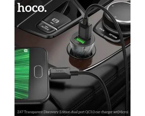 АЗП HOCO Z47 Transparent Discovery Edition 2USB/20W/QC3.0 + Micro Cable Black mag-6931474782236152013