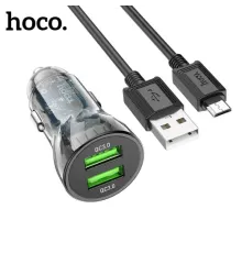 АЗП HOCO Z47 Transparent Discovery Edition 2USB/20W/QC3.0 + Micro Cable Black mag-6931474782236152013