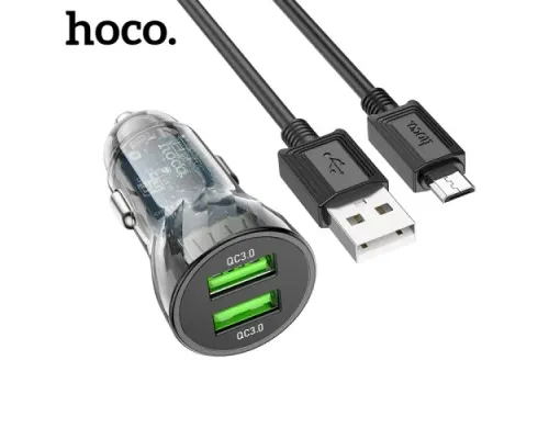 АЗП HOCO Z47 Transparent Discovery Edition 2USB/20W/QC3.0 + Micro Cable Black mag-6931474782236152013