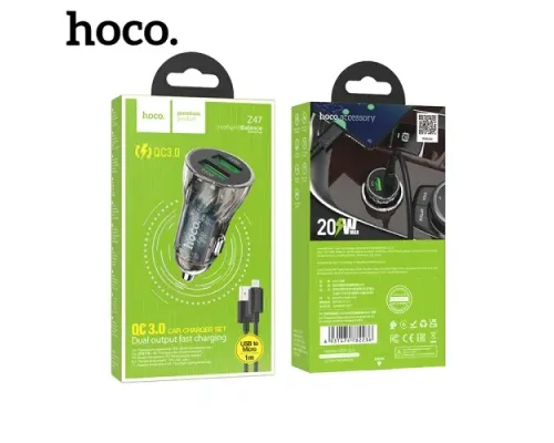 АЗП HOCO Z47 Transparent Discovery Edition 2USB/20W/QC3.0 + Micro Cable Black mag-6931474782236152013