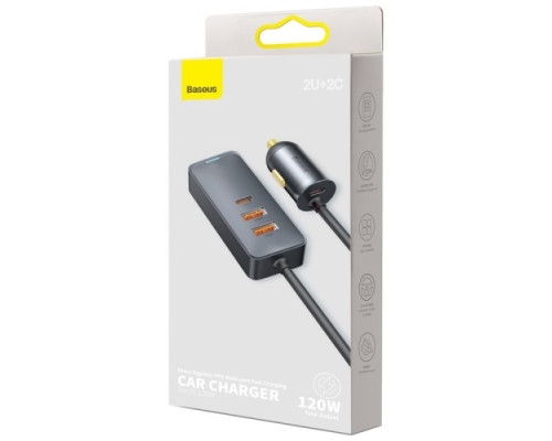 АЗП Baseus Share Together PPS multi-port Fast charging car charger with cord 120W 2U+2CGrey CCBT-A0G mag-6953156206670135377
