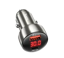 АЗП HOCO Z50 Leader 48W dual-port PD30W+QC3.0 car charger with digital display Metal Gray mag-6931474798756145079