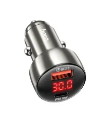 АЗП HOCO Z50 Leader 48W dual-port PD30W+QC3.0 car charger with digital display Metal Gray mag-6931474798756145079