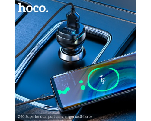 АЗП HOCO Z40 Superior 2USB/2,4A + Micro Cable Black 4+1 mag-693147473969815767