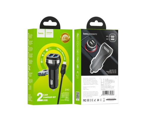 АЗП HOCO Z40 Superior 2USB/2,4A + Micro Cable Black 4+1 mag-693147473969815767