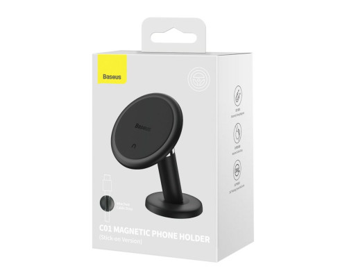 Автотримач для телефона Baseus C01 Magnetic Phone Holder (Stick-on Version) Black (SUCC000001)