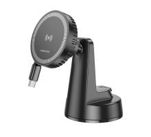 Тримач для мобiльного з БЗП BOROFONE BH208 Mona retractable magnetic wireless fast charging car holder(center console) Black