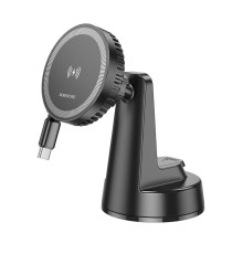 Тримач для мобiльного з БЗП BOROFONE BH208 Mona retractable magnetic wireless fast charging car holder(center console) Black