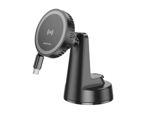 Тримач для мобiльного з БЗП BOROFONE BH208 Mona retractable magnetic wireless fast charging car holder(center console) Black