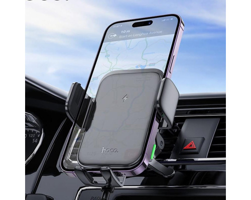 Тримач для мобільного з БЗП HOCO HW10 Jenny three-axis linkage wireless fast charging car holder(air outlet) Black