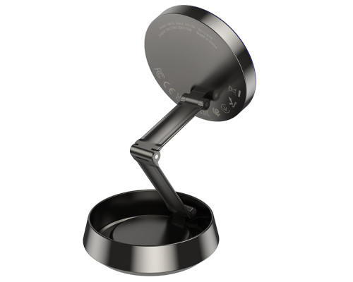 Автотримач для телефона HOCO HW33 Metal ring magnetic wireless fast charging car holder (center console) Metal Grey (6942007647946)