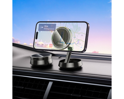 Автотримач для телефона HOCO HW33 Metal ring magnetic wireless fast charging car holder (center console) Metal Grey (6942007647946)