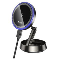 Автотримач для телефона HOCO HW33 Metal ring magnetic wireless fast charging car holder (center console) Metal Grey (6942007647946)