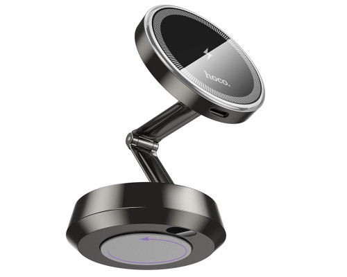 Автотримач для телефона HOCO HW33 Metal ring magnetic wireless fast charging car holder (center console) Metal Grey (6942007647946)