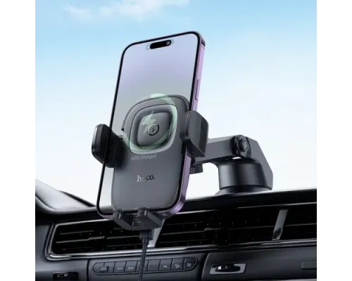 Бездротовий АЗП Hoco HW32 Crown push-type wireless charging car holder(center console) black metal mag-6942007646949152314